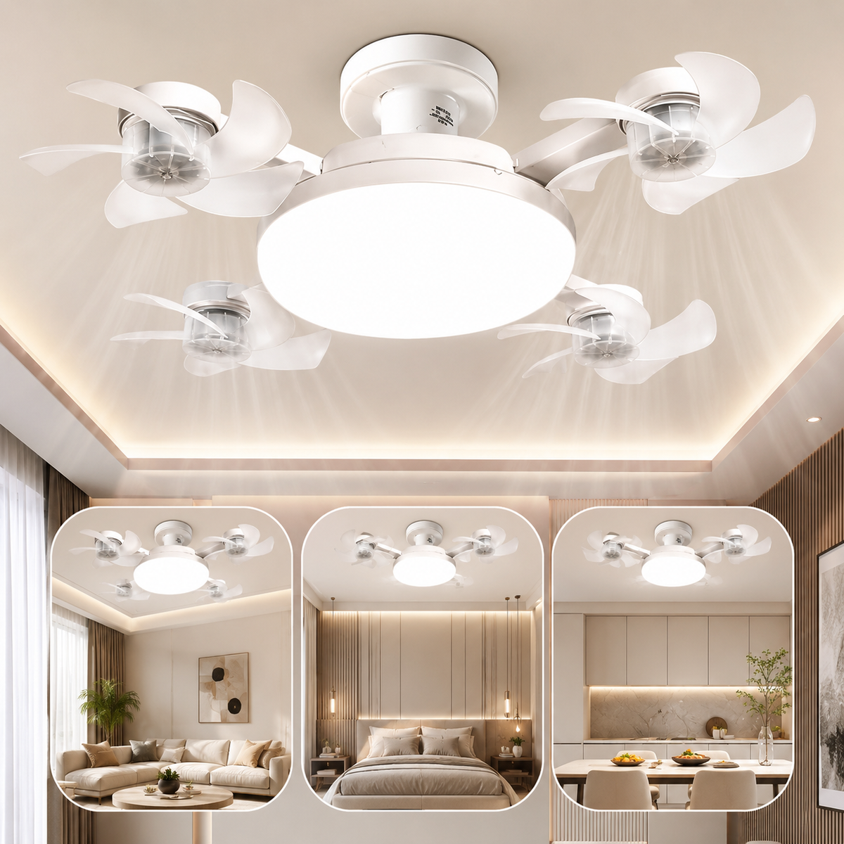 🌀 E27 Ceiling Fan Light | Silent LED with Remote