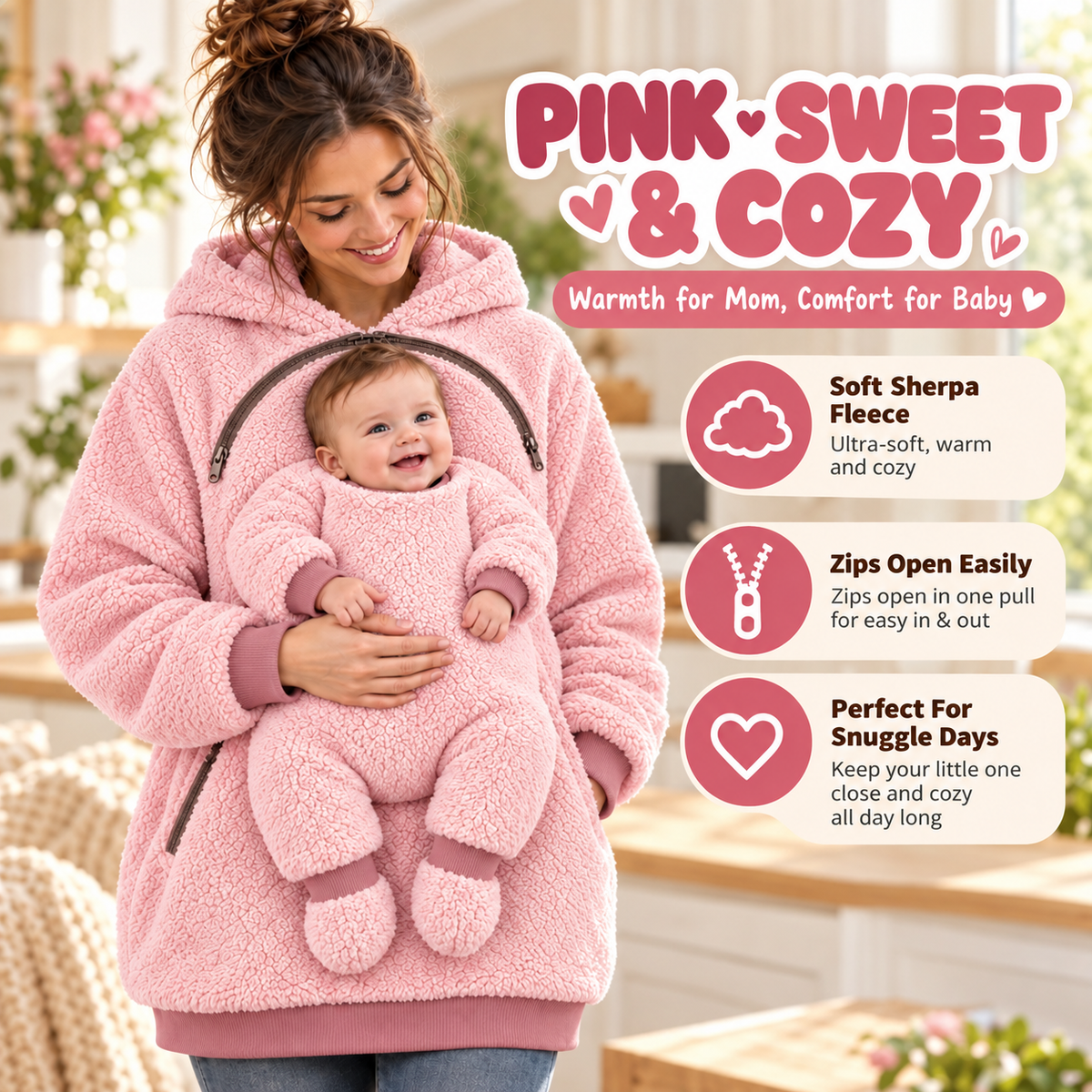 🧸 Sherpa Babywearing Hoodie – Cozy Hands-Free Snuggle Jacket with Built-In Support Seat, Warm Baby