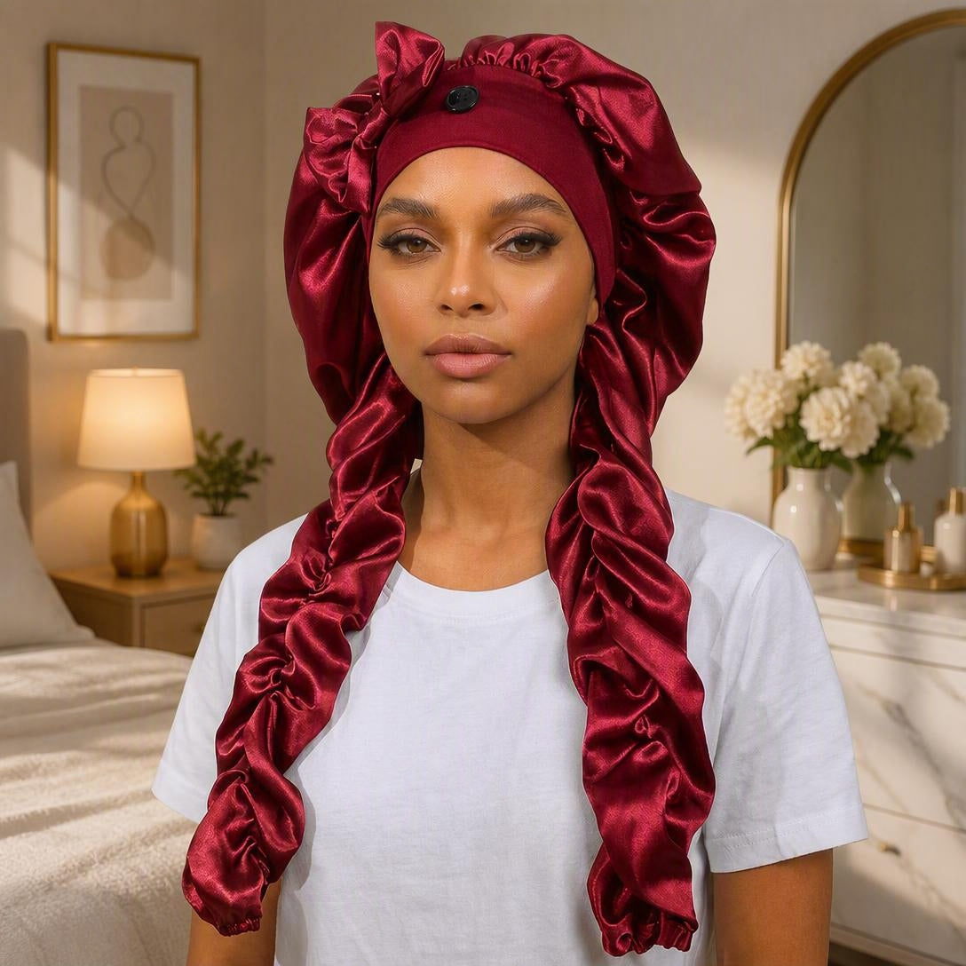 Satin Sleep Bonnet with Long Curling Ribbons for Heatless Curls