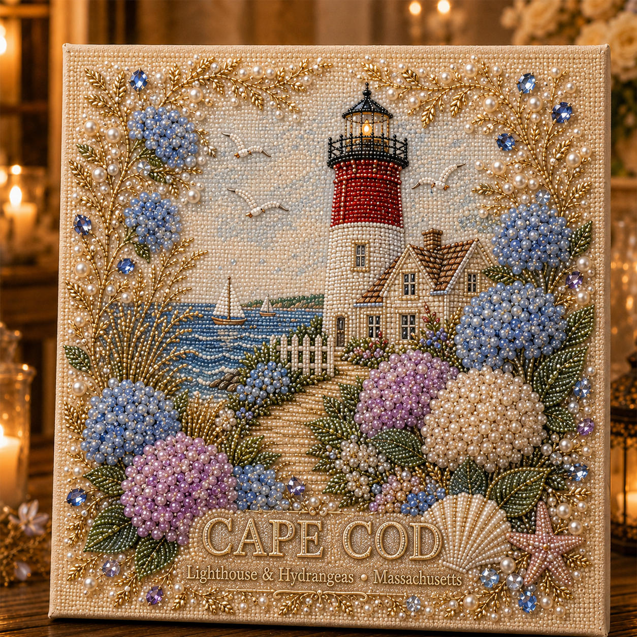 🌊 Cape Cod Lighthouse & Hydrangeas