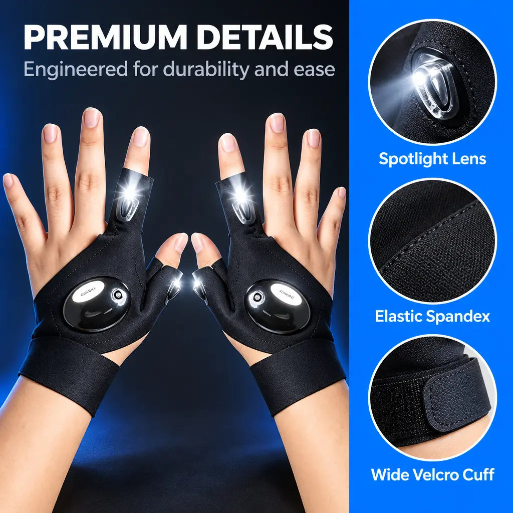 One Pair LED Finger Flashlight Gloves, Hands-Free LED Light Gloves for Fishing,Camping,Repair 🎣