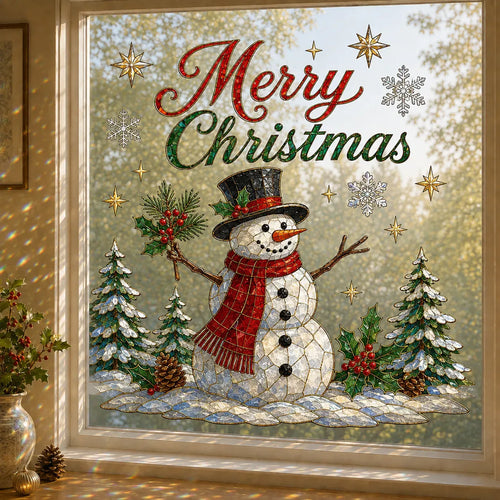 🔥LAST DAY 50% OFF - 🎄Large Christmas Window Sticker | 28×28in Festive Window Art With Snowman, Angel & Holiday Scenes For Home Decor, Christmas Parties & Seasonal Displays ✨
