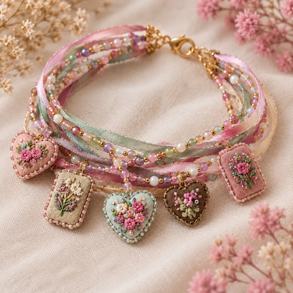 🌸 Embroidered Floral Charm Bracelet DIY Kit