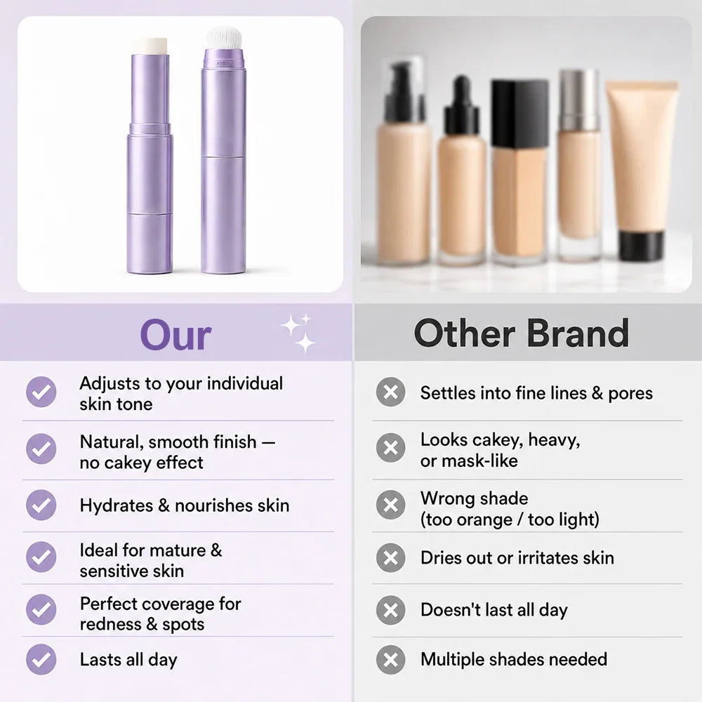 ✨ Korean 2-in-1 Color-Changing Foundation Stick™ – Seamless Coverage with Built-In Brush