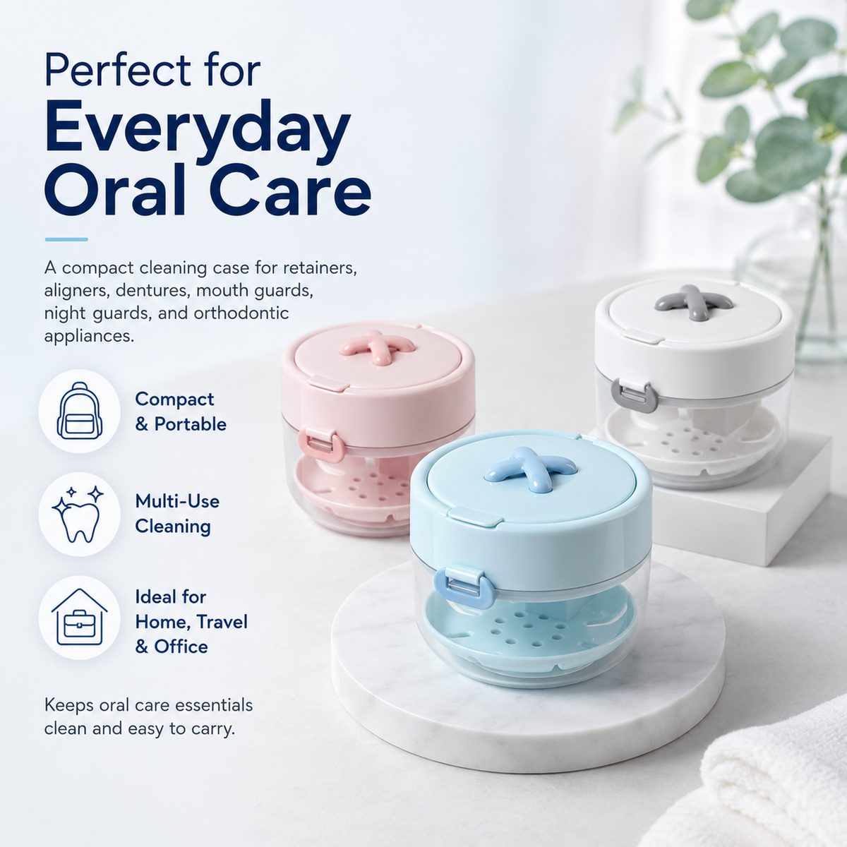 🦷 Portable Retainer Cleaning Case | Leak-Proof Travel Organizer with Mirror & Drain Tray