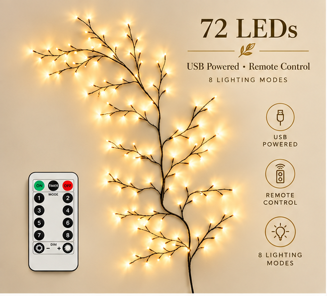 5.2ft / 1.6m – 72 LED Lights (Remote Included)