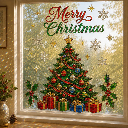 🔥LAST DAY 50% OFF - 🎄Large Christmas Window Sticker | 28×28in Festive Window Art With Snowman, Angel & Holiday Scenes For Home Decor, Christmas Parties & Seasonal Displays ✨
