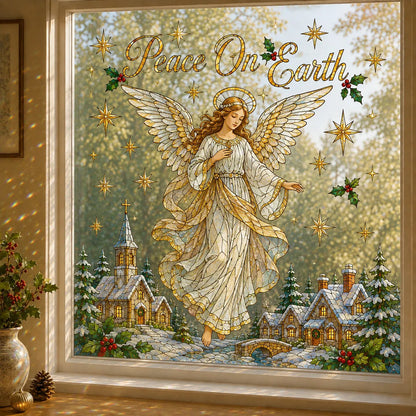🔥LAST DAY 50% OFF - 🎄Large Christmas Window Sticker | 28×28in Festive Window Art With Snowman, Angel & Holiday Scenes For Home Decor, Christmas Parties & Seasonal Displays ✨