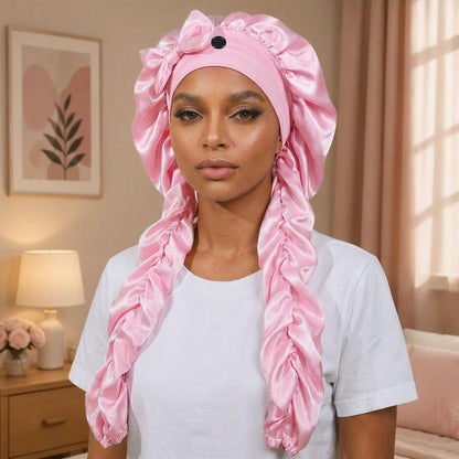 Satin Sleep Bonnet with Long Curling Ribbons for Heatless Curls