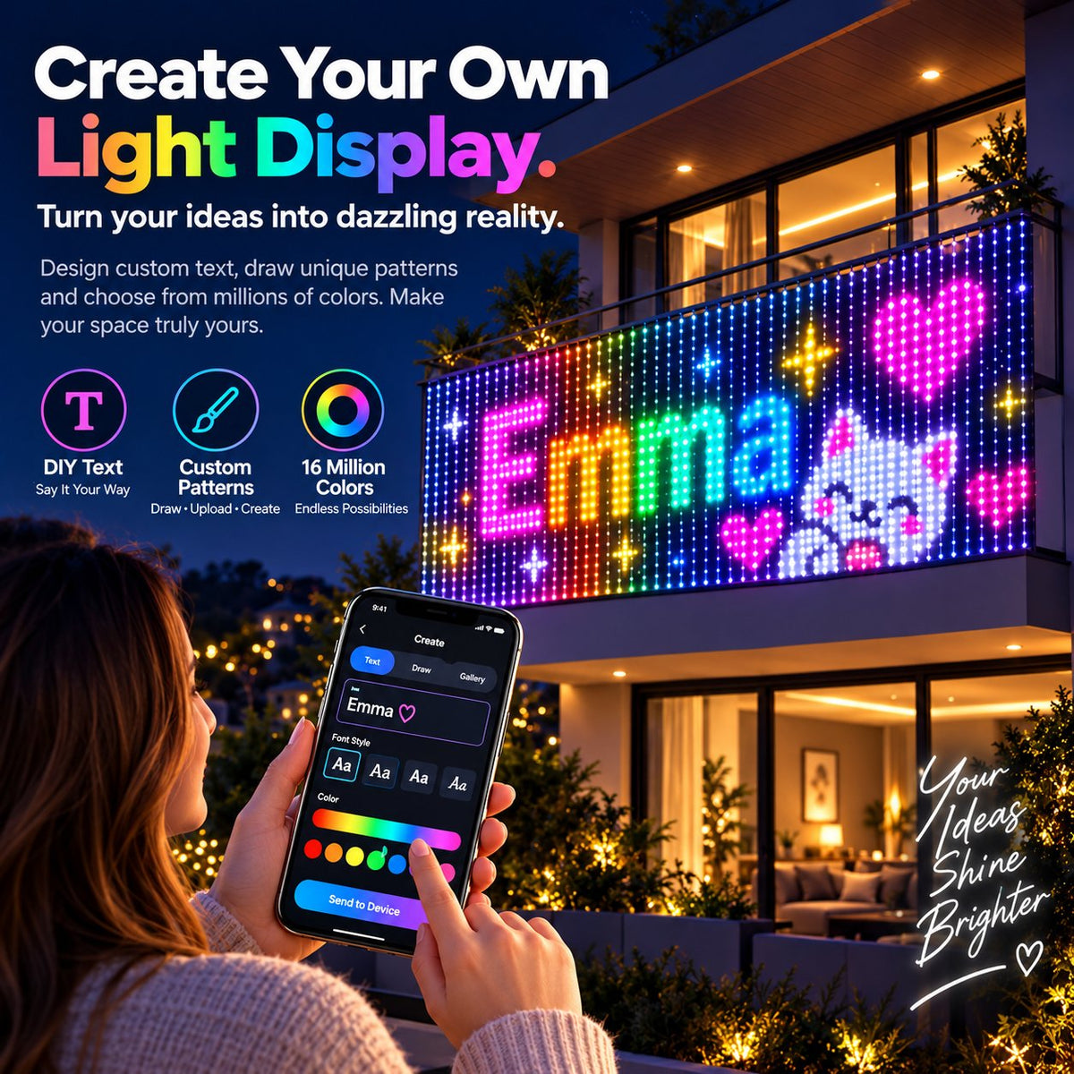 ✨ Turn Your Balcony Into A Giant LED Light Show! 🎄 Smart Animated Mesh Screen 🎆📱