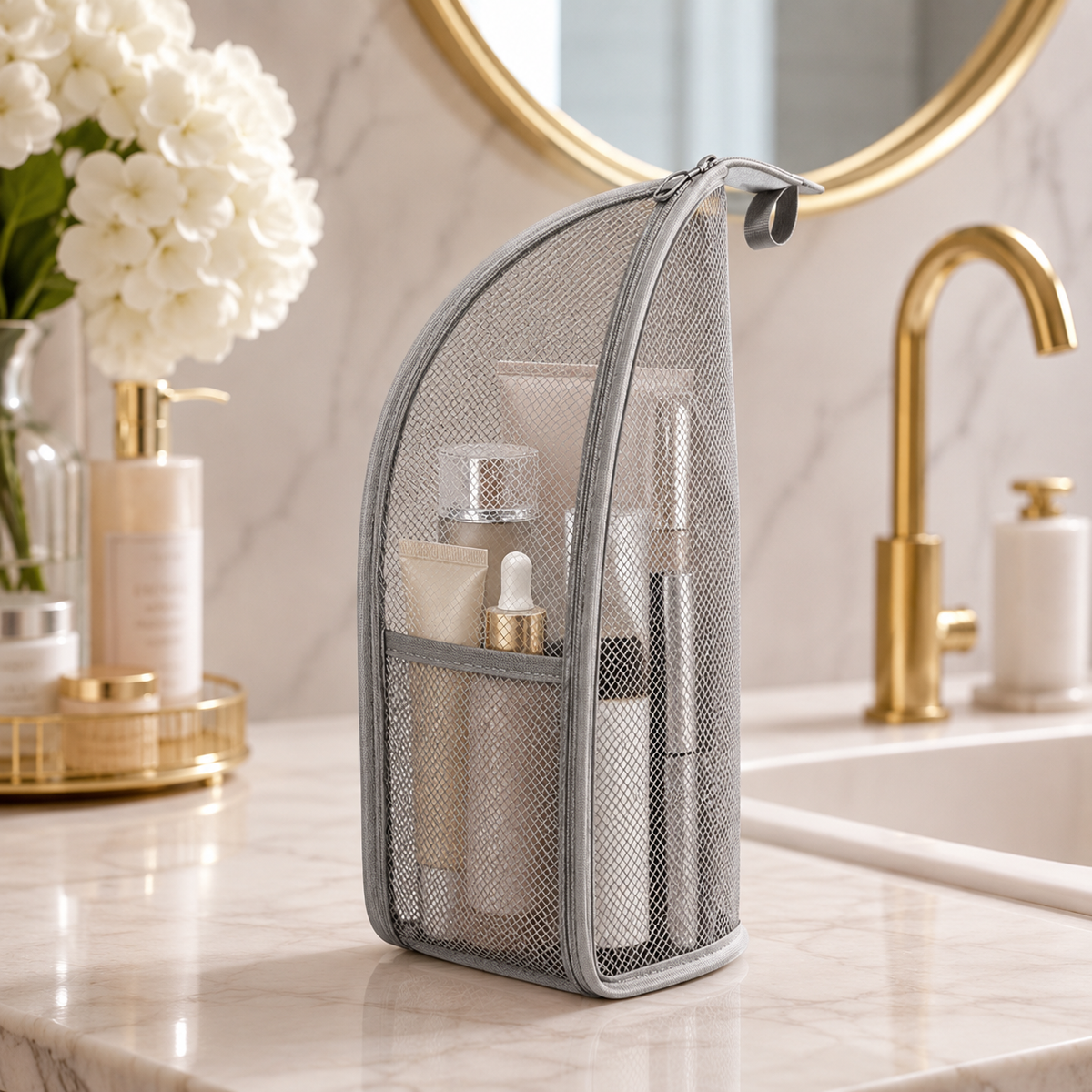 🔥Last Day 49% OFF - ✨ Standing Toiletry Bag | Foldable Mesh Travel Organizer With See-Through Pockets