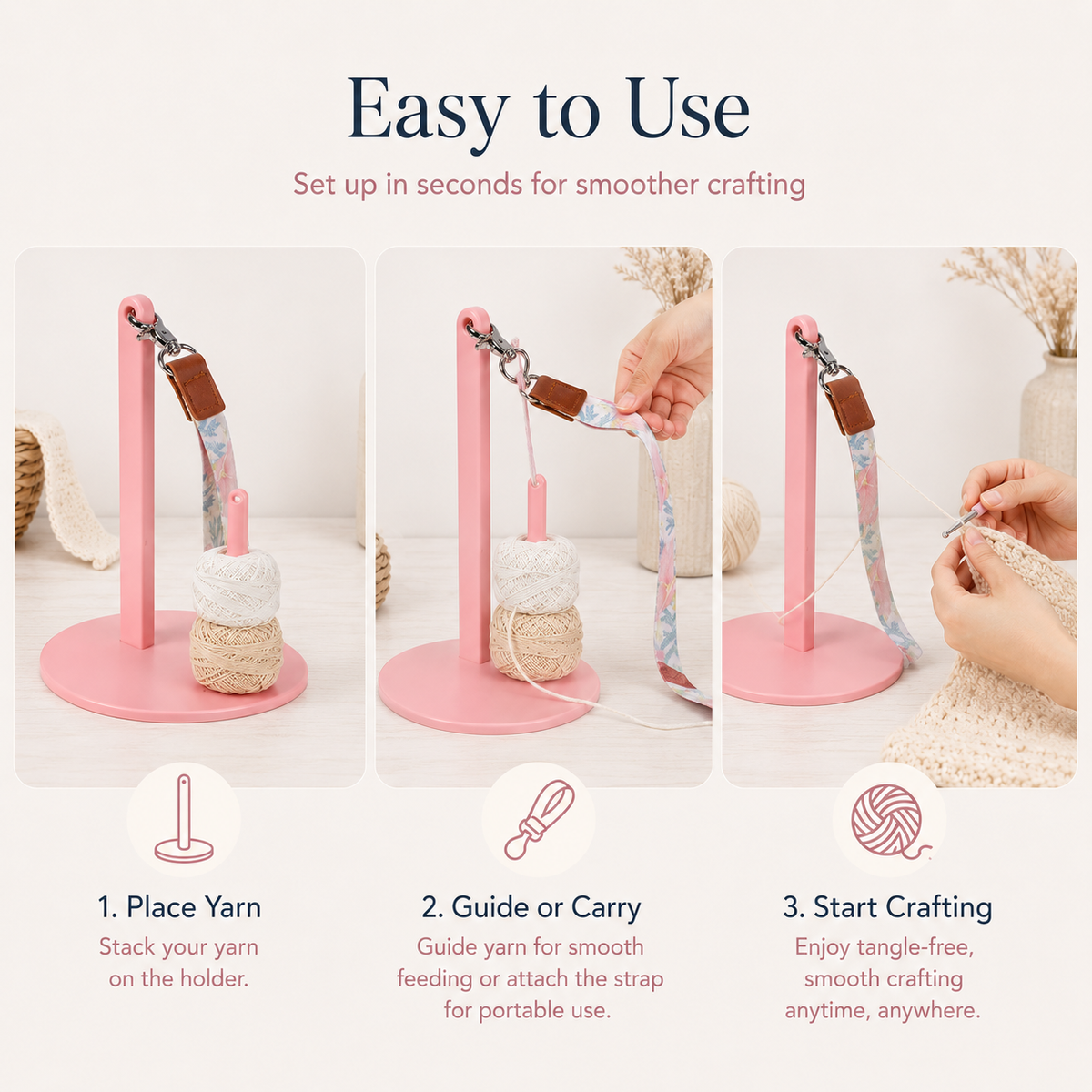 🔥Last Day 49% OFF - 🧶 Yarn Holder Set | Portable Standing Yarn Organizer With Floral Strap