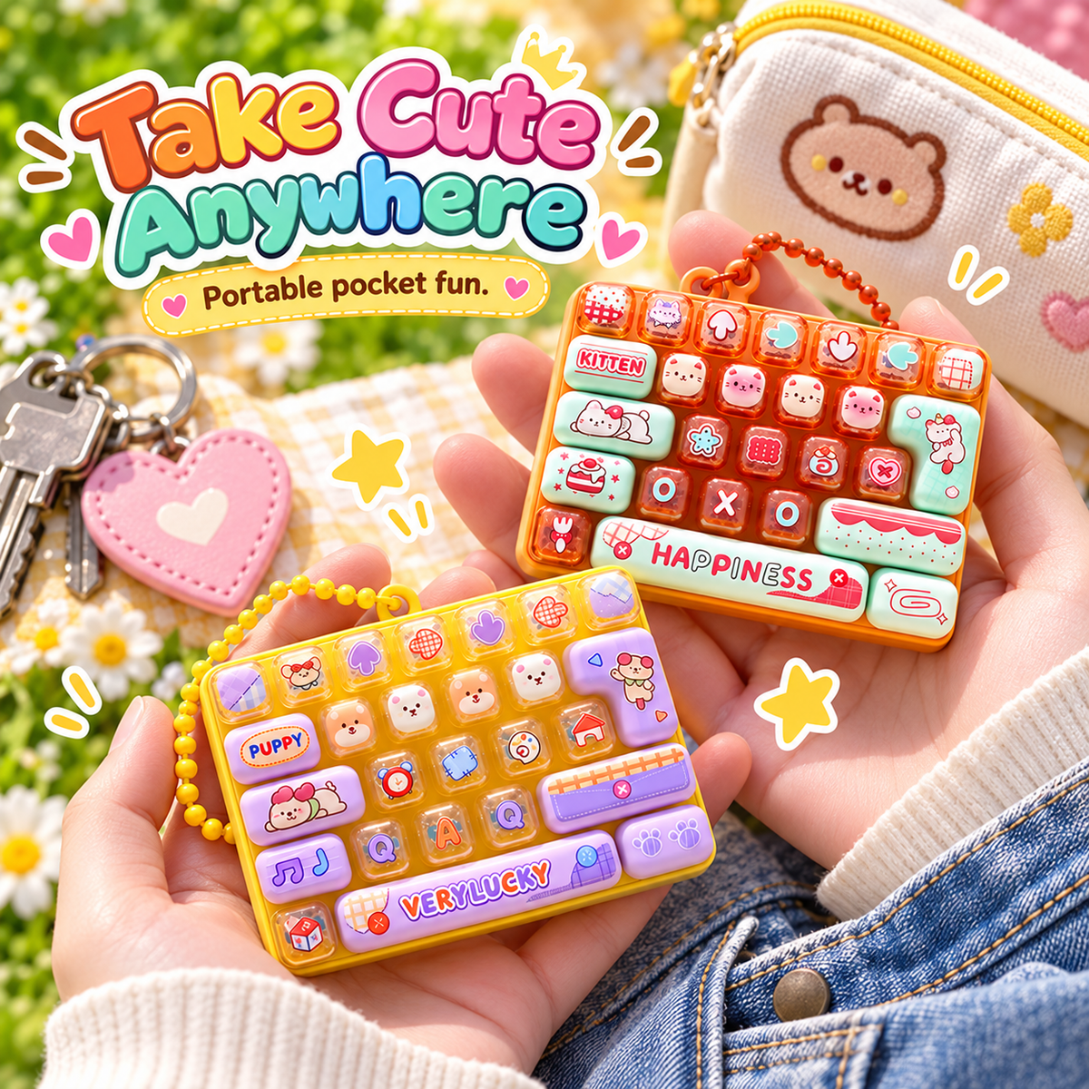 ⌨️ 26-Key Mini Fidget Keyboard Keychain™ – Cute Sensory Stress Relief Toy & Bag Charm