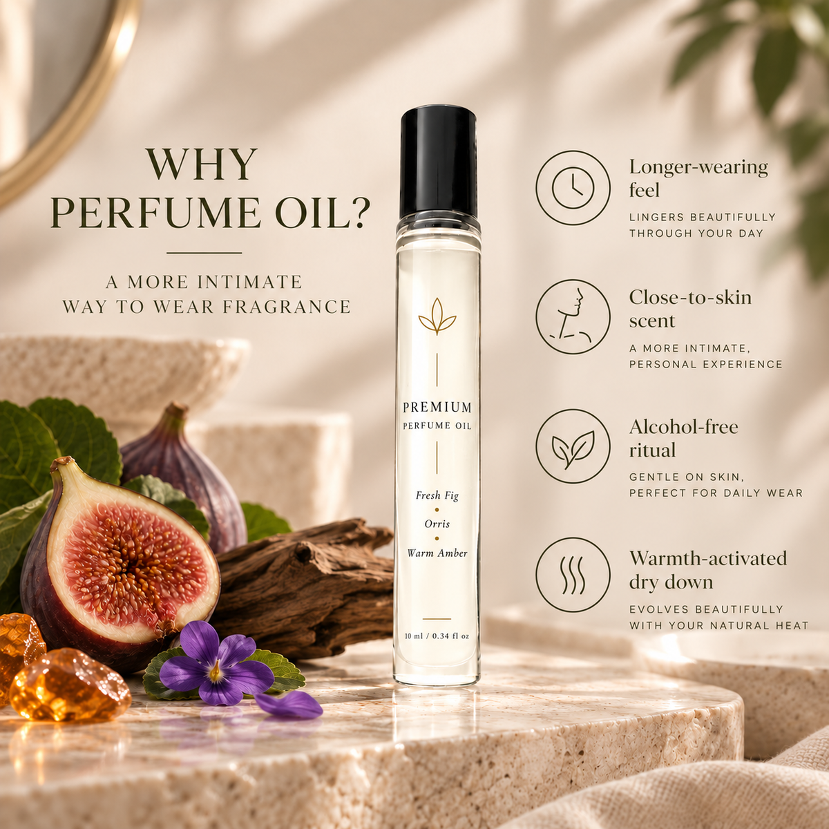 Premium Unisex Perfume Oil – Fresh Fig, Orris & Warm Amber