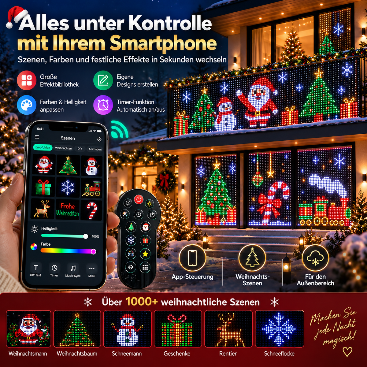 Smart RGB Pixel LED-Lichtervorhang – App-gesteuerte Weihnachts-Lichtshow