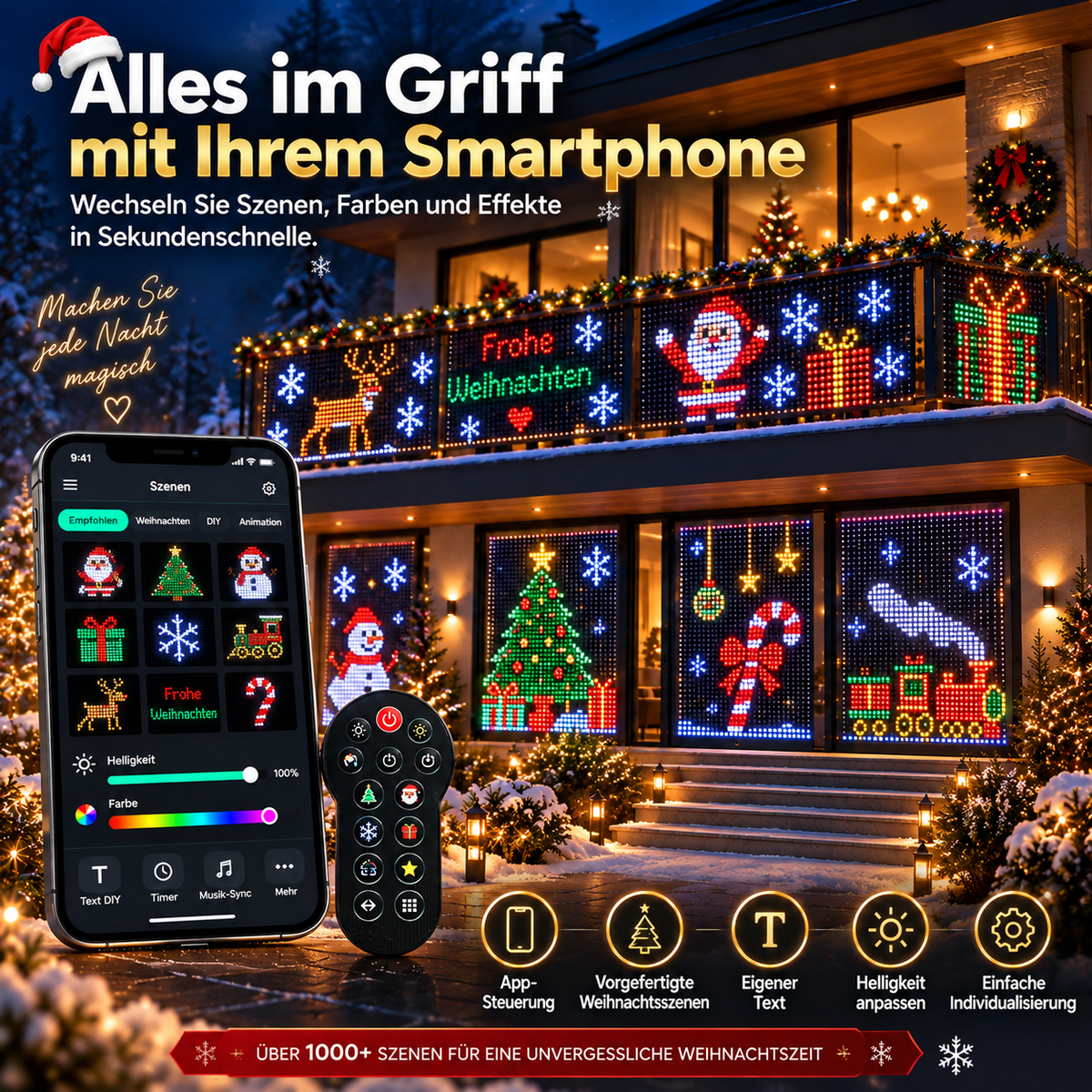 Smart RGB Pixel LED-Lichtervorhang – App-gesteuerte Weihnachts-Lichtshow