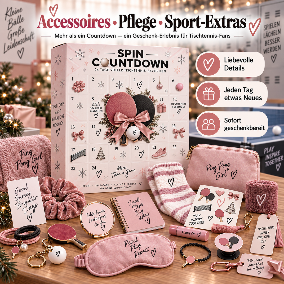 24-Tage Tischtennis-Adventskalender – Geschenkbox mit 24 Überraschungen für Spieler & Fans