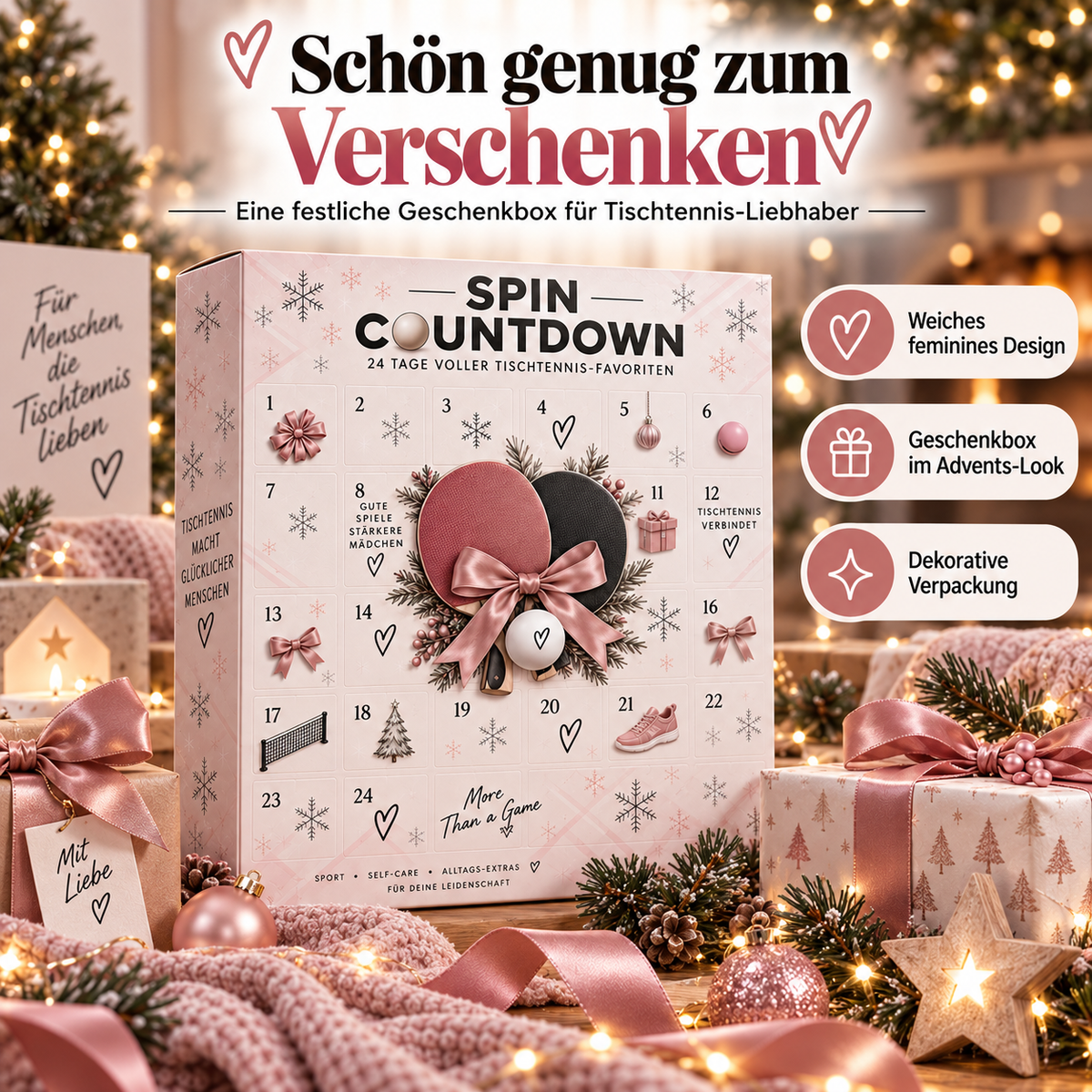 24-Tage Tischtennis-Adventskalender – Geschenkbox mit 24 Überraschungen für Spieler & Fans