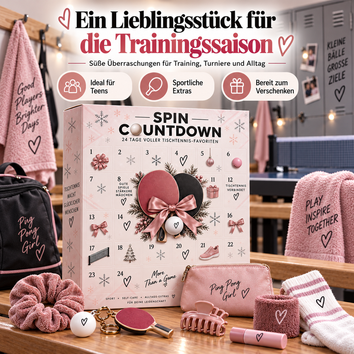 24-Tage Tischtennis-Adventskalender – Geschenkbox mit 24 Überraschungen für Spieler & Fans
