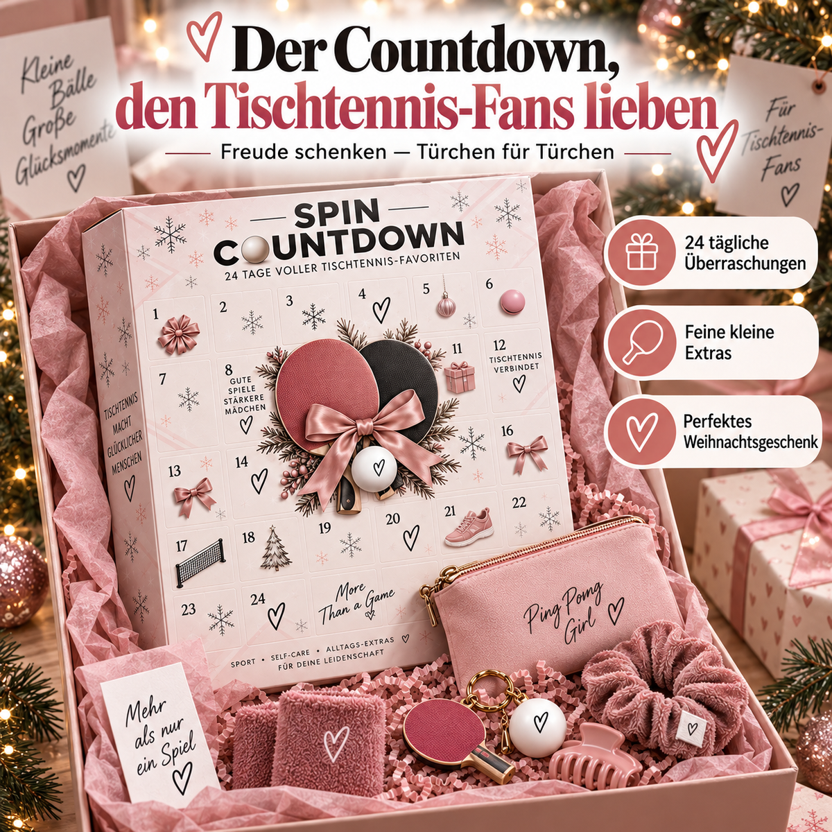 24-Tage Tischtennis-Adventskalender – Geschenkbox mit 24 Überraschungen für Spieler & Fans