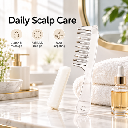 💧Refillable Scalp Oil Applicator Comb with 7 Metal Massage Tips – Even Root Serum Distribution & Scalp Stimulation for Hair Care