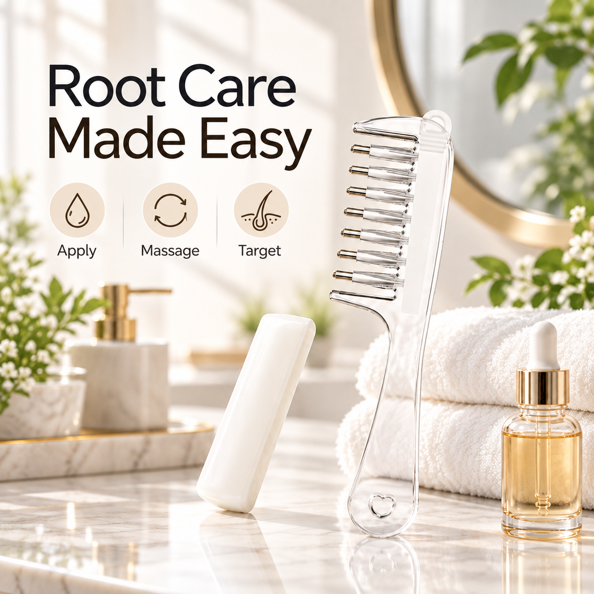 💧Refillable Scalp Oil Applicator Comb with 7 Metal Massage Tips – Even Root Serum Distribution & Scalp Stimulation for Hair Care