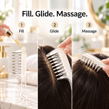 💧Refillable Scalp Oil Applicator Comb with 7 Metal Massage Tips – Even Root Serum Distribution & Scalp Stimulation for Hair Care