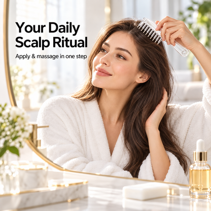 💧Refillable Scalp Oil Applicator Comb with 7 Metal Massage Tips – Even Root Serum Distribution & Scalp Stimulation for Hair Care