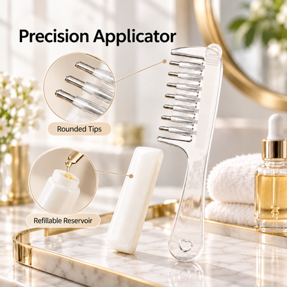 💧Refillable Scalp Oil Applicator Comb with 7 Metal Massage Tips – Even Root Serum Distribution & Scalp Stimulation for Hair Care