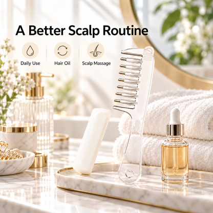 💧Refillable Scalp Oil Applicator Comb with 7 Metal Massage Tips – Even Root Serum Distribution & Scalp Stimulation for Hair Care