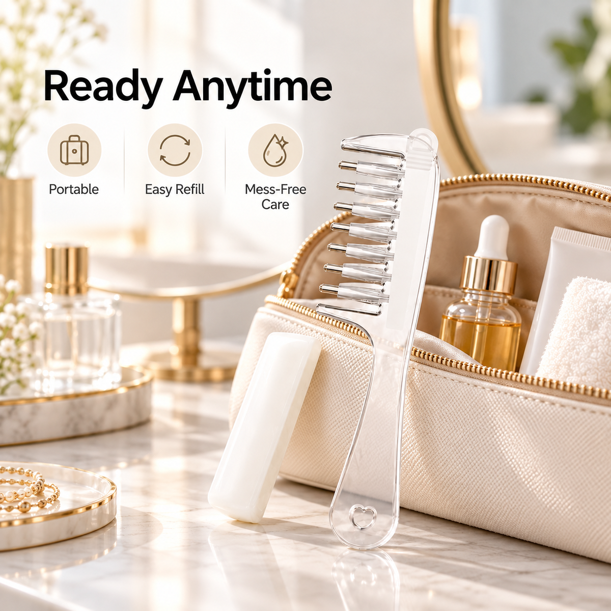 💧Refillable Scalp Oil Applicator Comb with 7 Metal Massage Tips – Even Root Serum Distribution & Scalp Stimulation for Hair Care
