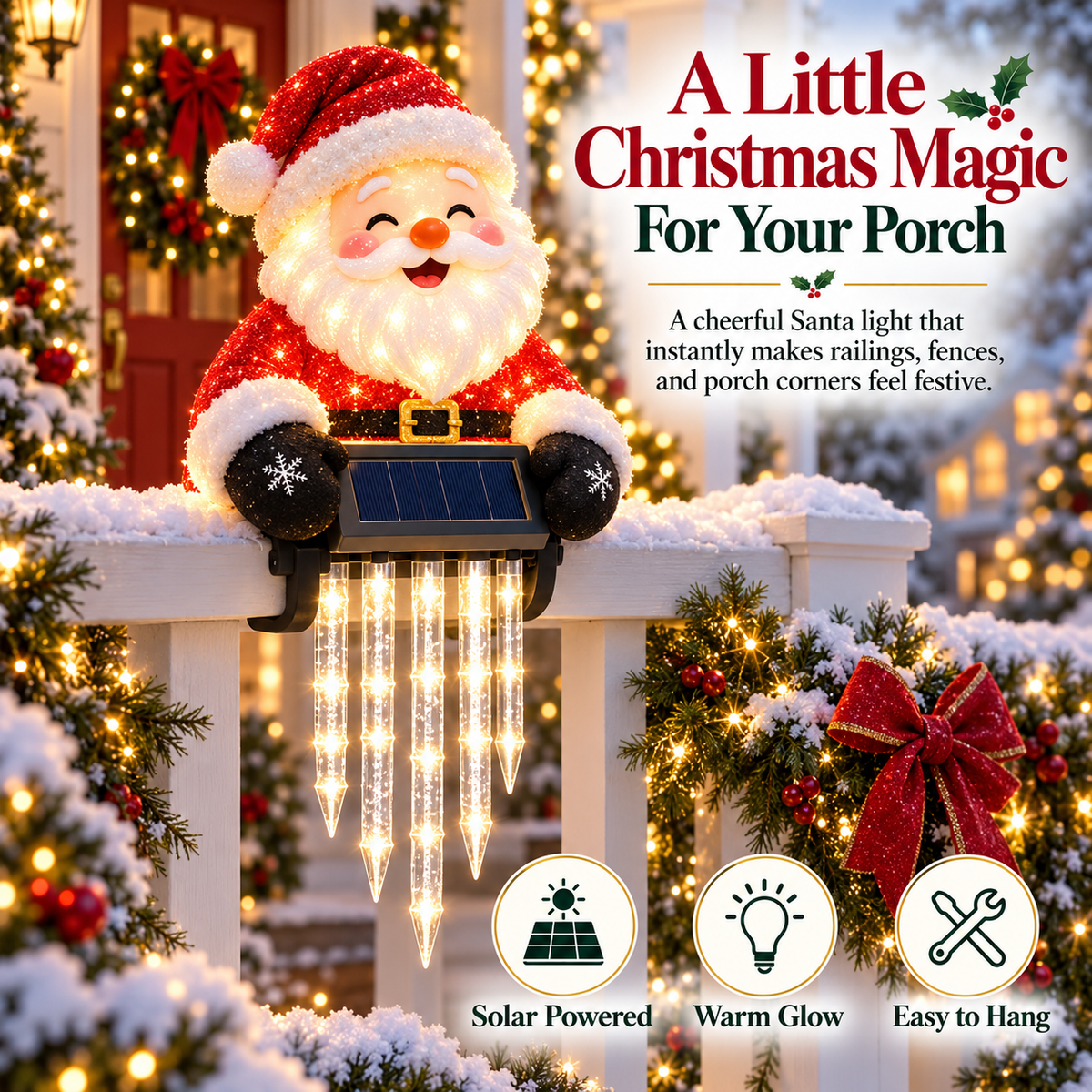 🎄49% OFF🎄 Santa Magic Glow™ - Solar Santa Icicle Fence Light ✨ Christmas Porch Decoration