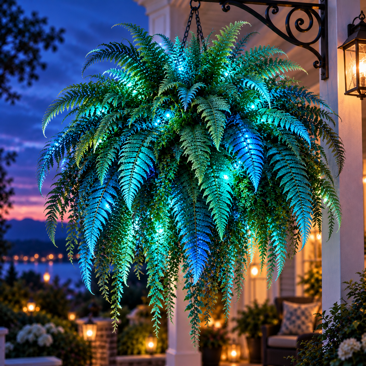 💛Glowing Boston Ferns with Lights – 🌿 Zero Watering, Zero Maintenance