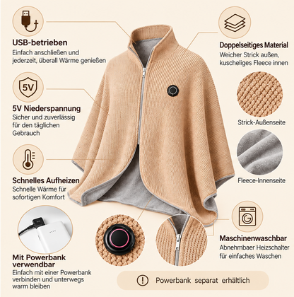 ✨ Nur heute: 50 % RABATT 🔥 Beheizbarer Decken-Poncho | Tragbare USB-Wärme für Zuhause, Büro & unterwegs