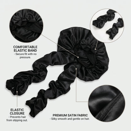 Satin Sleep Bonnet with Long Curling Ribbons for Heatless Curls