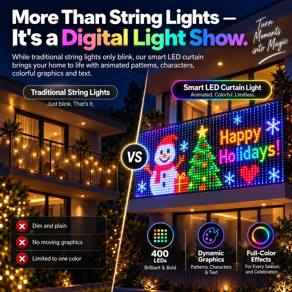 ✨ Turn Your Balcony Into A Giant LED Light Show! 🎄 Smart Animated Mesh Screen 🎆📱