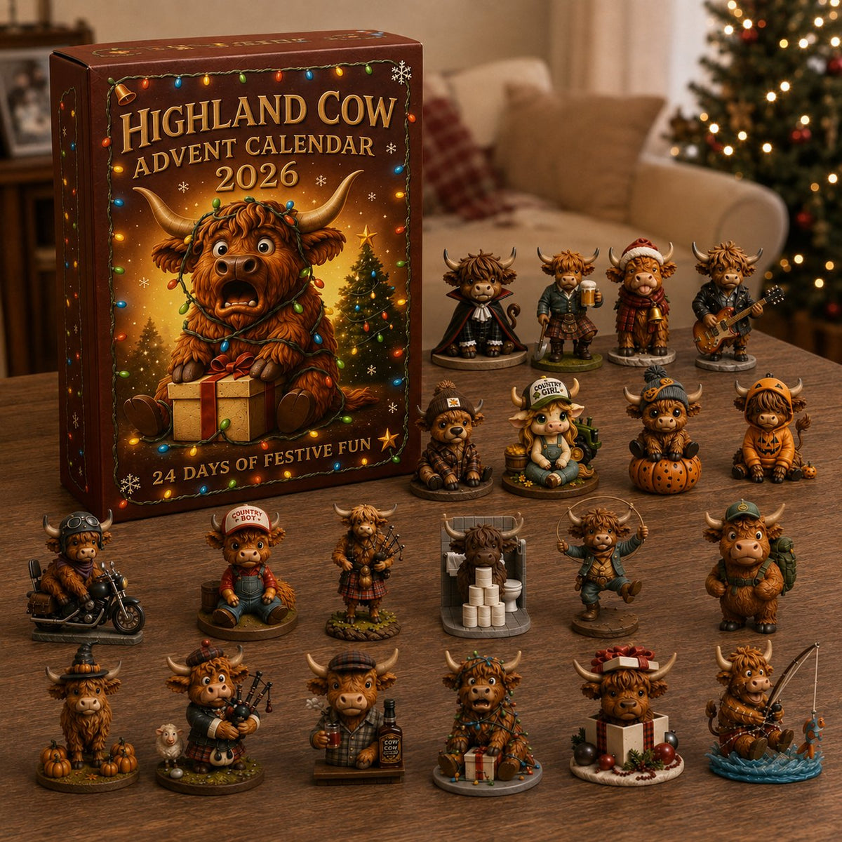 🎄 24 Days of Highland Cow Christmas Advent Calendar 2026 | 24 Unique 3D Cow Figures