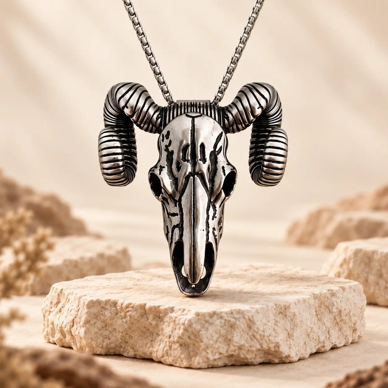 Silver Ram Skull