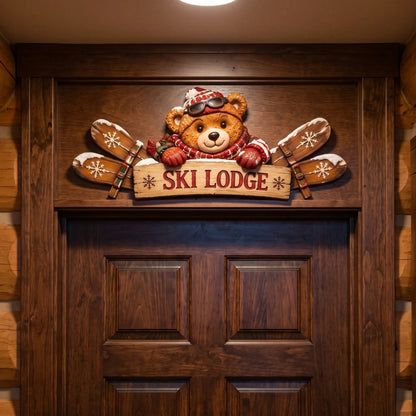 ❄️🎿 | Rustic Winter Mountain Cabin Door Frame Decor, Christmas Above-Door Wall Sign, Seasonal Porch Home Ornament