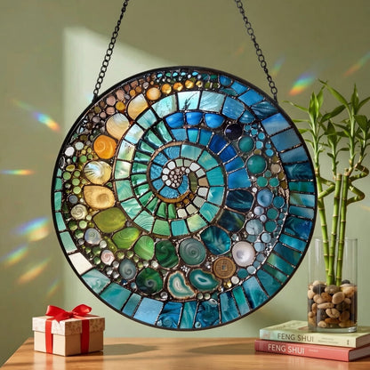 🌊 Ocean Spiral Stained Glass Suncatcher – Bring Coastal Colors & Rainbow Light Into Your Home